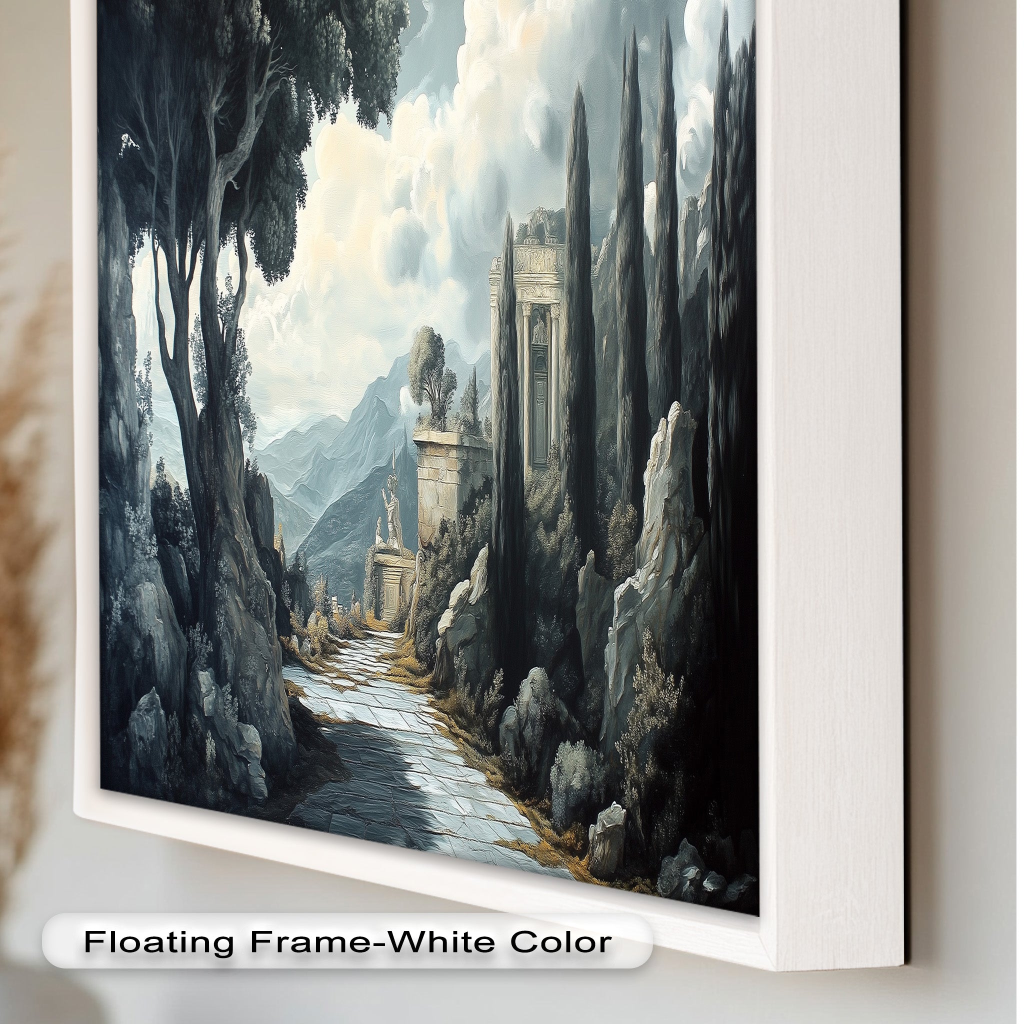Ancient Pathway to the Temple - Hand Painted Classical Landscape Oil Canvas Art for Home Decor, Office & Living Room Wall