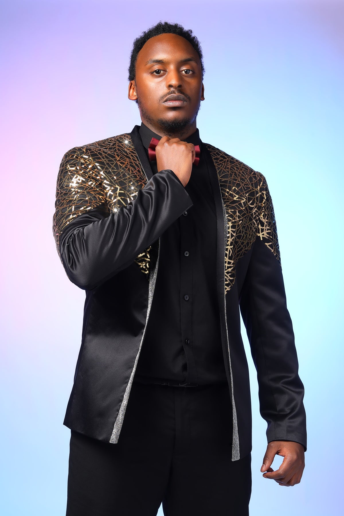 Men's Gold Sequined Stand Collar Single Breasted Blazer Jacket - Perfect for Parties, Weddings & Special Occasions