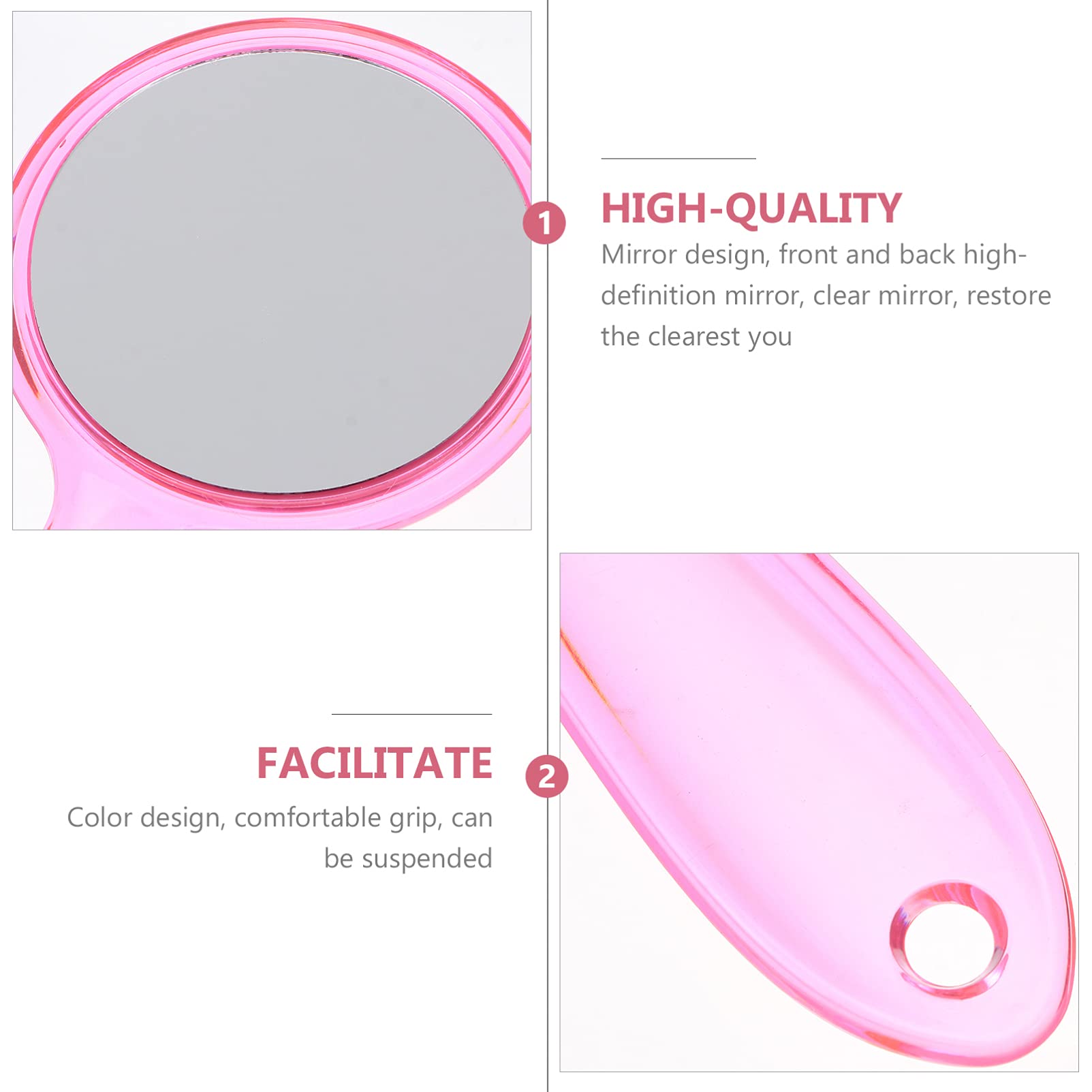 OSALADI Large Handheld Mirror with Handle - 2 Pack Pink Vanity Mirror for Makeup, Barber & Cosmetic Use - Portable Travel & Home Decor Mirror