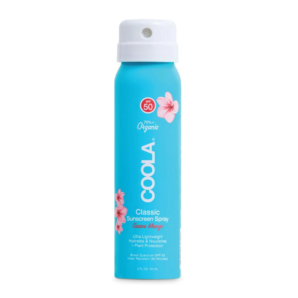 SPF 50 Clear Sunscreen Spray - Guava Mango Scented, Water-Resistant, Broad Spectrum UVA/UVB Protection for Outdoor Activities, Beach & Pool Days