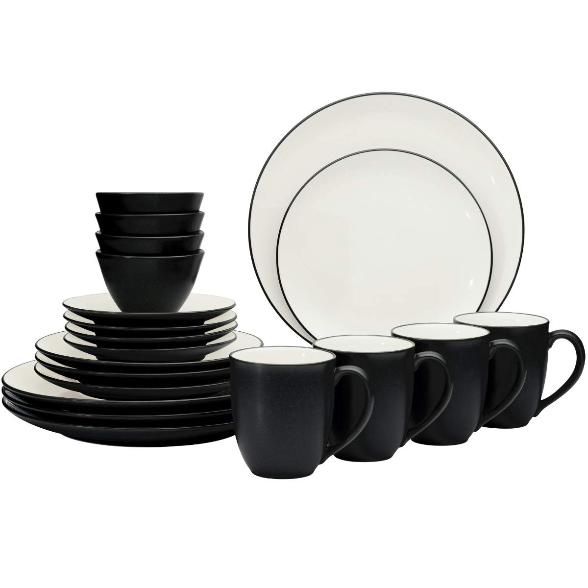 Noritake Colorwave Graphite 20-Piece Dinnerware Set - Black & Gray Stoneware Plates, Bowls & Mugs - Modern Dinner Set for Everyday Use & Entertaining