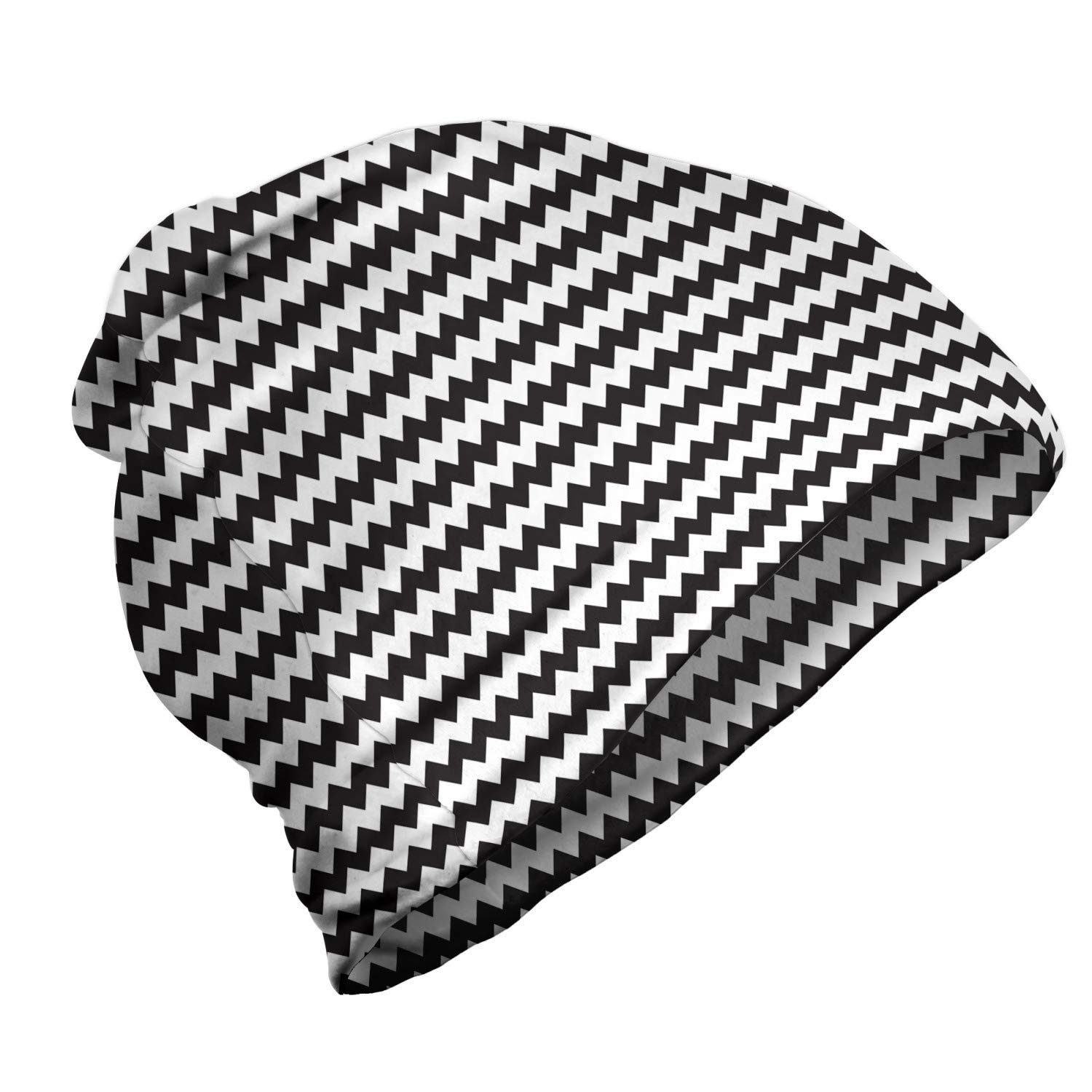 Ambesonne Unisex Beanie - Black & White Zigzag Knit Hat for Men & Women | Warm Winter Beanie for Hiking, Skiing & Outdoor Activities