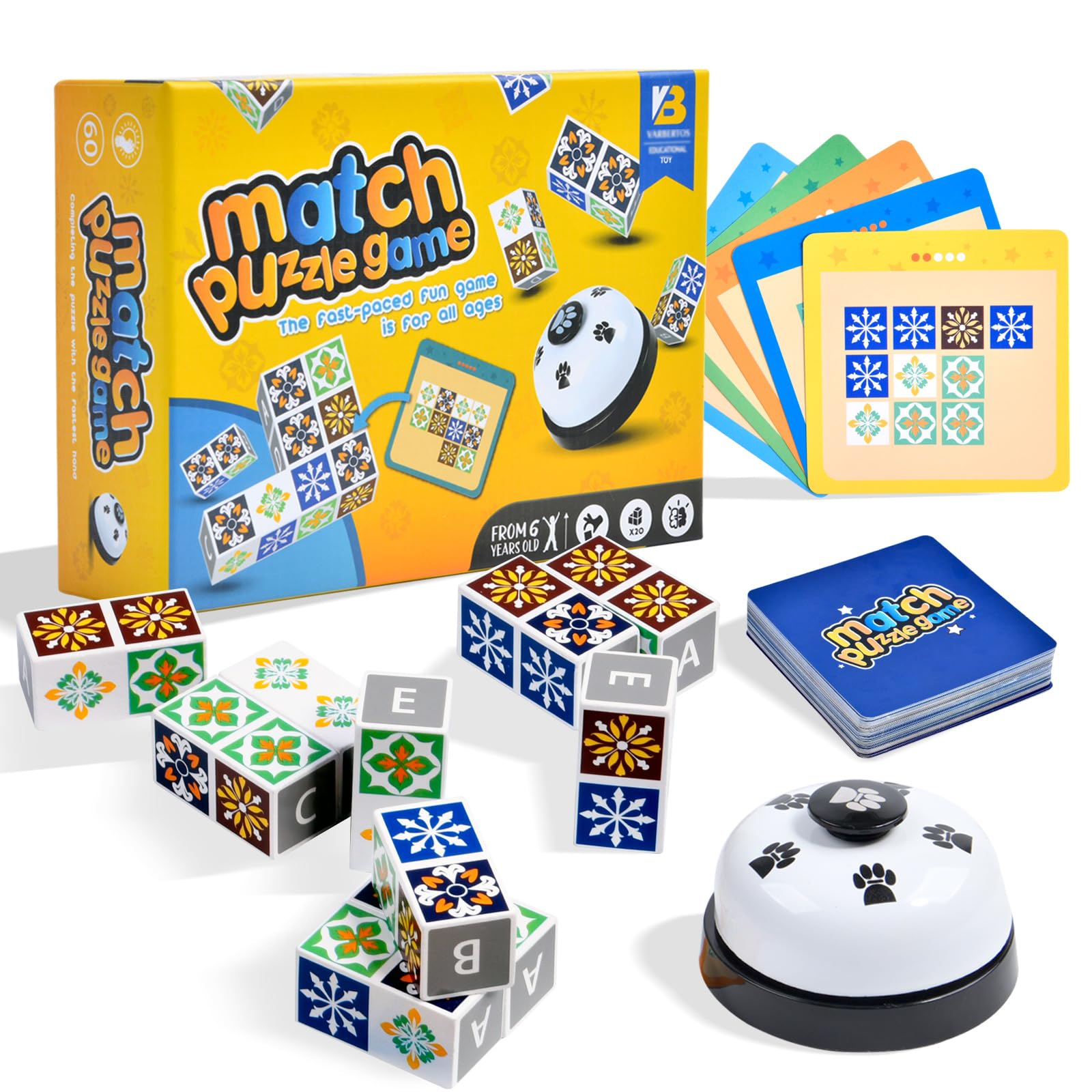 Wooden Match Puzzle Game - Fun Family Board Game for Kids & Adults - Educational Block Matching Cubes for Brain Training & Party Nights