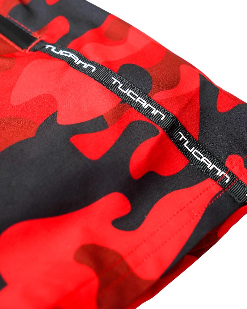 Men's Red Camo Swim Shorts - Quick Dry Beach Board Shorts for Swimming, Surfing & Summer Vacations