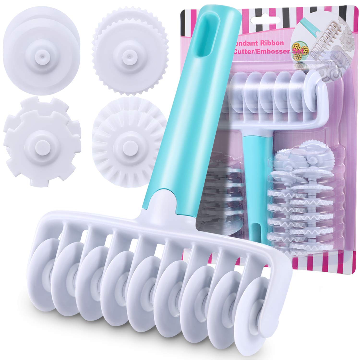 Fondant Ribbon Cutter Wheel Roller - 4-in-1 Dough Lattice & Embossing Tool Set for Pie, Pastry, Noodle & Baking | Perfect for Home Bakers & Professional Chefs
