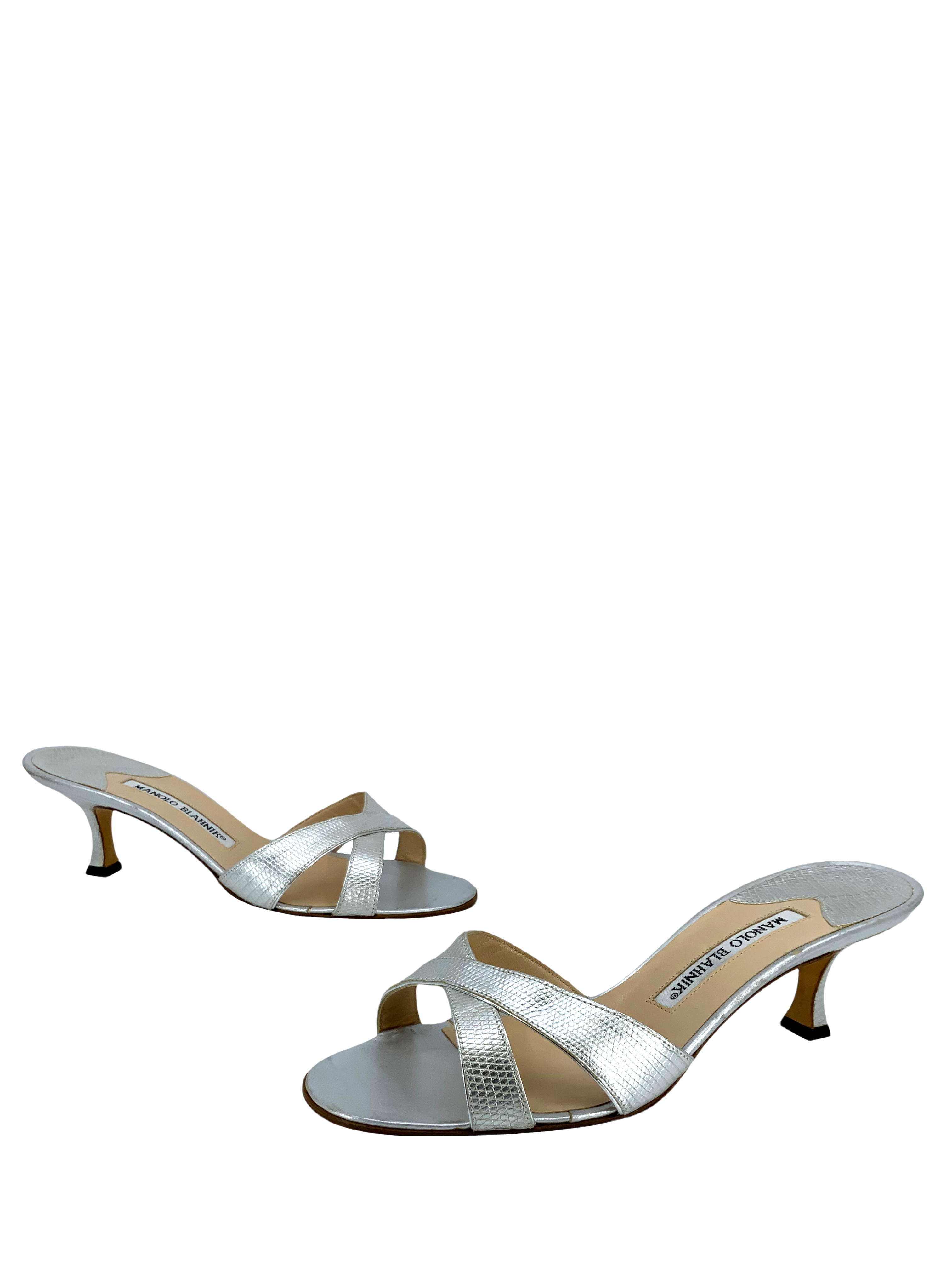Manolo Blahnik Callamu Textured Leather Slide Sandals Women's Size 6.5 - Comfortable Summer Casual Shoes for Beach, Vacation & Everyday Wear