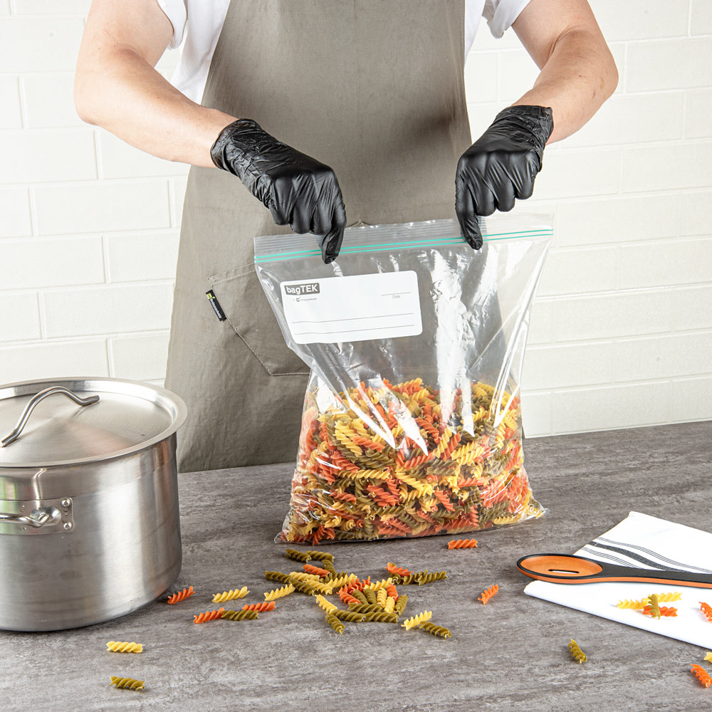 Bag Tek 2 Gallon Clear Plastic Zip Bags with Double Zipper - BPA Free, Write-On Label (15 x 13 Inches) - 25 Count Box - Perfect for Food Storage, Travel Organizing & Craft Supplies