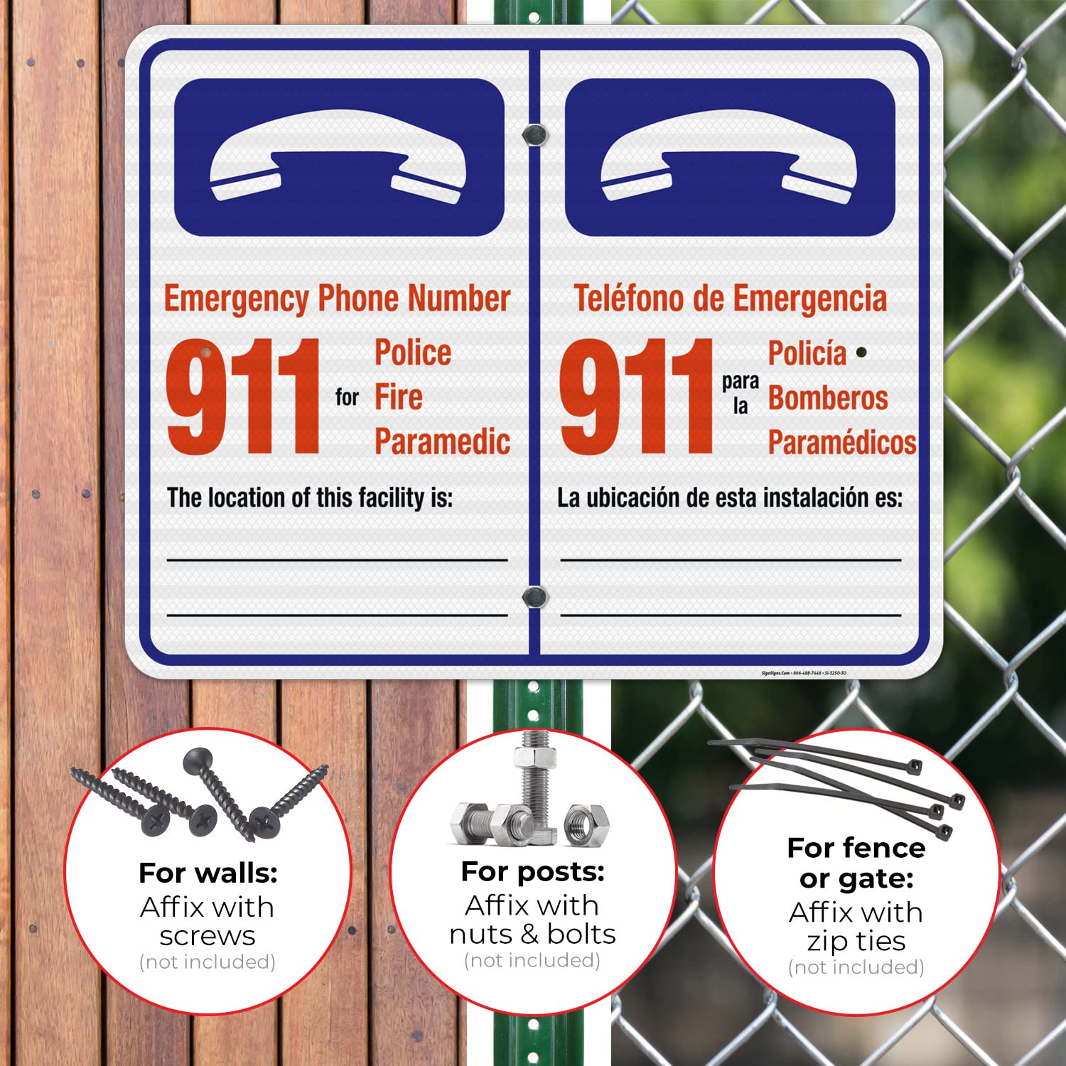 Pool Emergency Phone Number Sign - Bilingual English/Spanish - 24x30 Inches - 3M EGP Reflective .080 Aluminum - Fade Resistant - Made in USA - Perfect for Public Pools, Water Parks & Community Swimming Areas