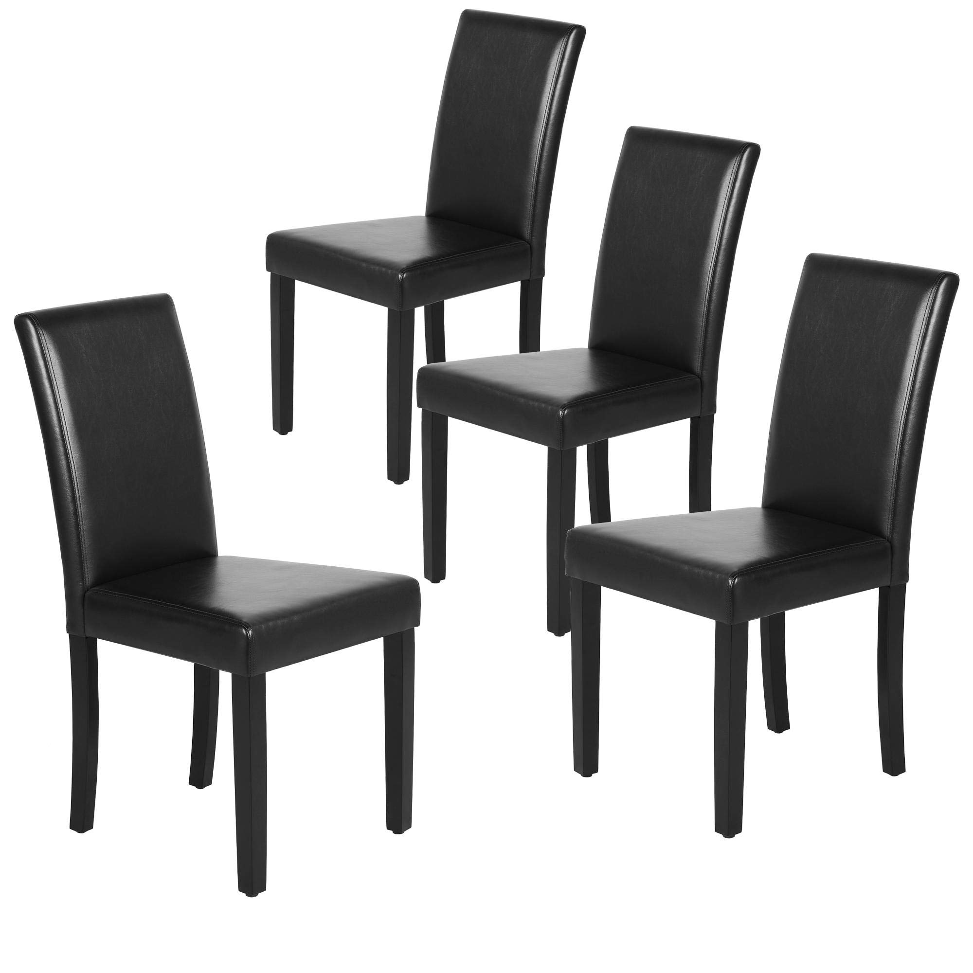 Yaheetech Set of 4 Modern PU Leather Dining Chairs - Upholstered Parsons Kitchen Side Chairs with Solid Wood Legs, Black | Perfect for Dining Room, Kitchen, Breakfast Nook & Small Spaces
