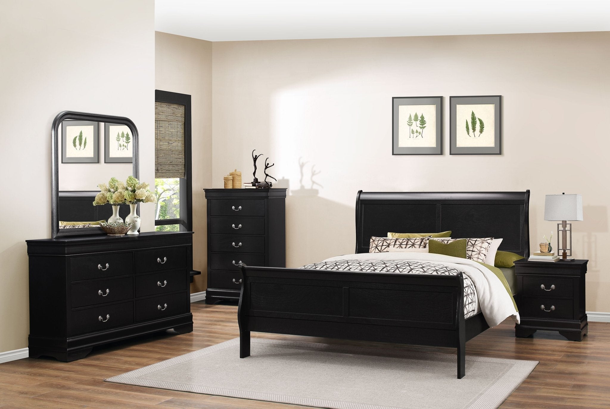 Luxury Beverly Hills Bedroom Collection - Queen Size Bed Frame with Upholstered Headboard, Modern Platform Bed for Master Bedroom & Guest Room