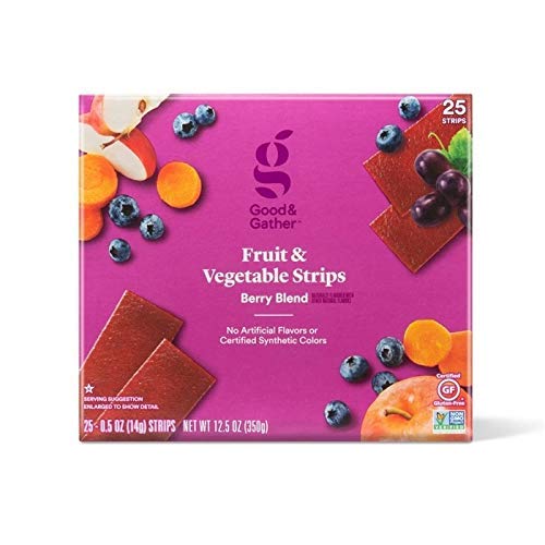 Organic Fruit & Veggie Strips - Berry Blend Healthy Snack | Real Fruit Puree Concentrate | Gluten-Free, Vegan | Good & Gather 25 Strips (Pack of 6) | Perfect for Lunchboxes, Hiking & On-the-Go Snacking