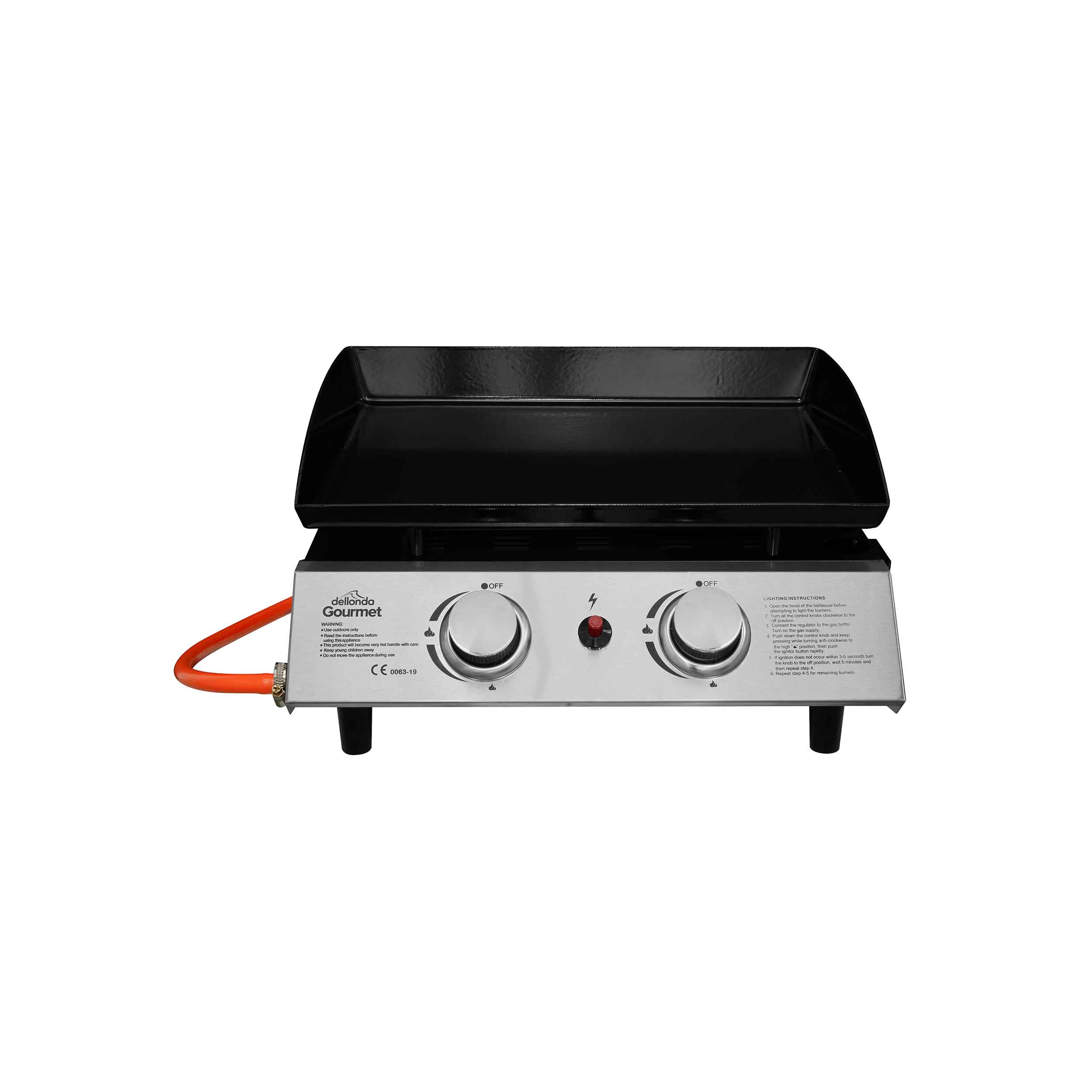 2 Burner Portable Gas Plancha 5kW BBQ Griddle - Stainless Steel Outdoor Cooking Grill for Camping, Backyard Parties & Tailgating - DG21 Model