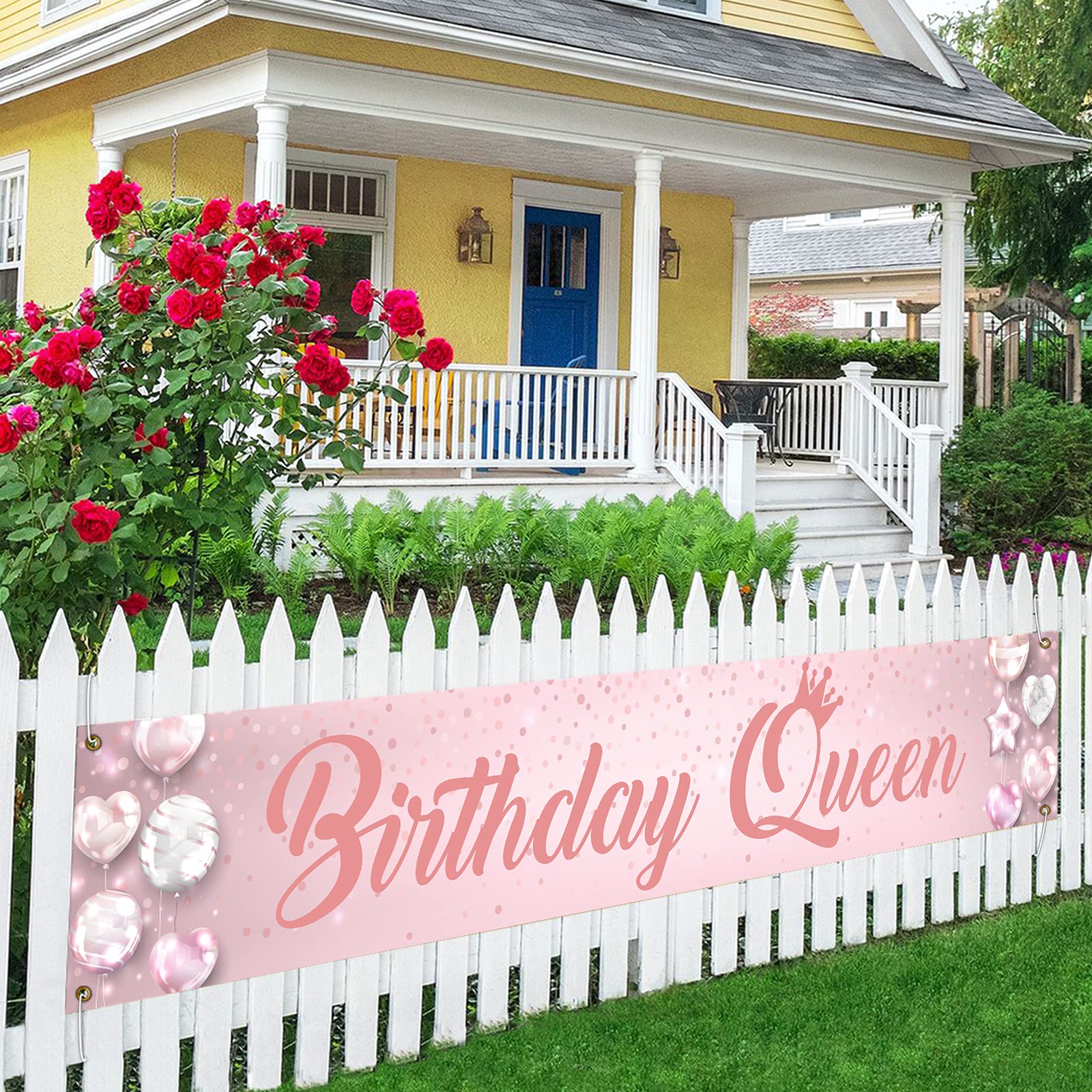 Pink Birthday Queen Large Banner Sign - Happy Birthday Party Decorations for Women, Outdoor Birthday Gifts, Perfect for Backyard Celebrations and Indoor Festivities