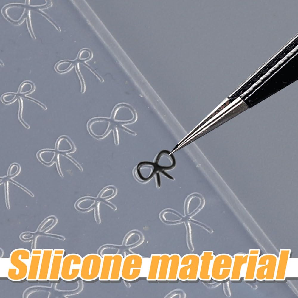3D Bow Nail Charms Silicone Mold - DIY Embossed Bowknot Nail Art Design with Scraper for Gel Polish, Acrylic Nails - Perfect for Manicure, Pedicure & Nail Salon Decorations