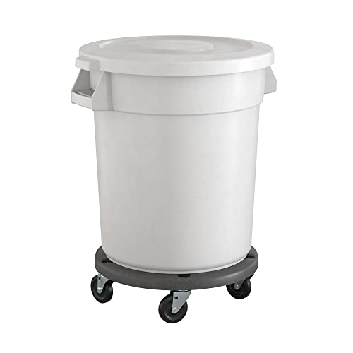 Krollen Industrial 20 Gallon White Round Commercial Trash Can with Lid & Wheels - Heavy Duty Office, Restaurant, Warehouse & Outdoor Garbage Bin