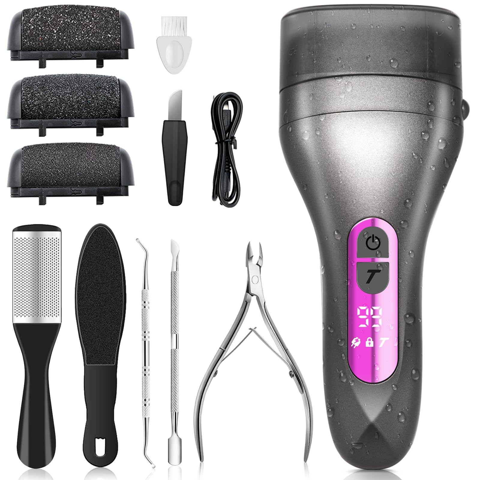 Electric Foot Callus Remover - Rechargeable Pedicure Tool with 3 Replaceable Rollers, Waterproof Foot File for Dead Skin Removal & Smooth Heels | Perfect for At-Home Pedicures, Foot Care & Soft Skin Maintenance