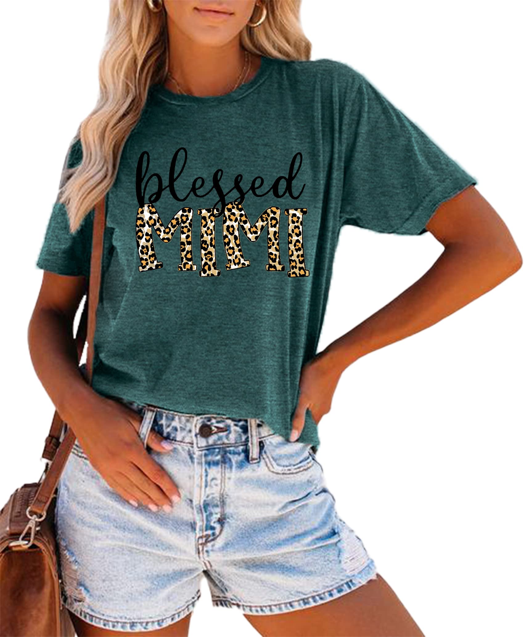Blessed Mimi T-Shirts for Women - Leopard Print Graphic Tees, Grandma Tops, Cute Mother's Day Shirts | Casual Wear, Gift Ideas, Family Reunions & Special Occasions