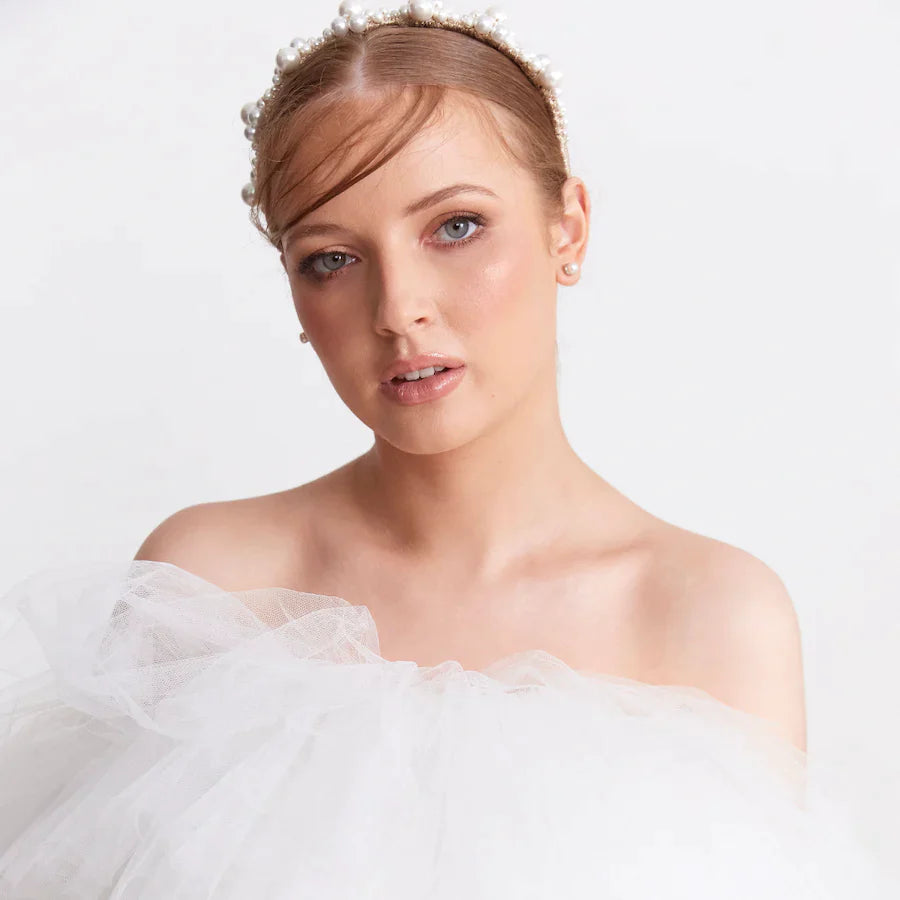 A'el Este Charlotte & Mia Gold Bridal Pearl Headband Set – Elegant Wedding Hair Accessories for Brides, Bridesmaids, and Special Occasions