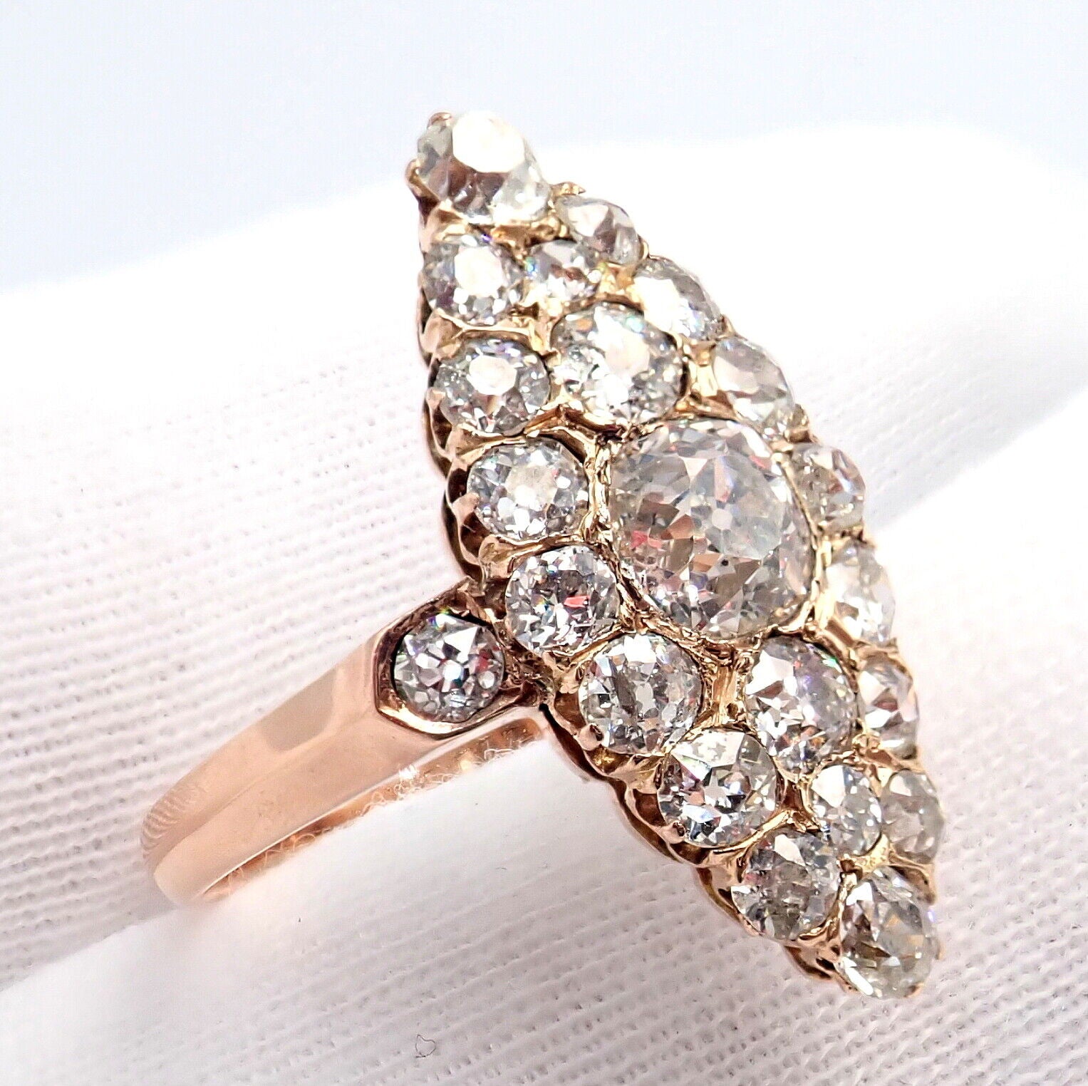 Antique 1930s 18K Rose Gold Vintage Estate Ring with 3.80ctw Old Miner Cut Diamonds - Perfect for Weddings, Anniversaries & Special Occasions