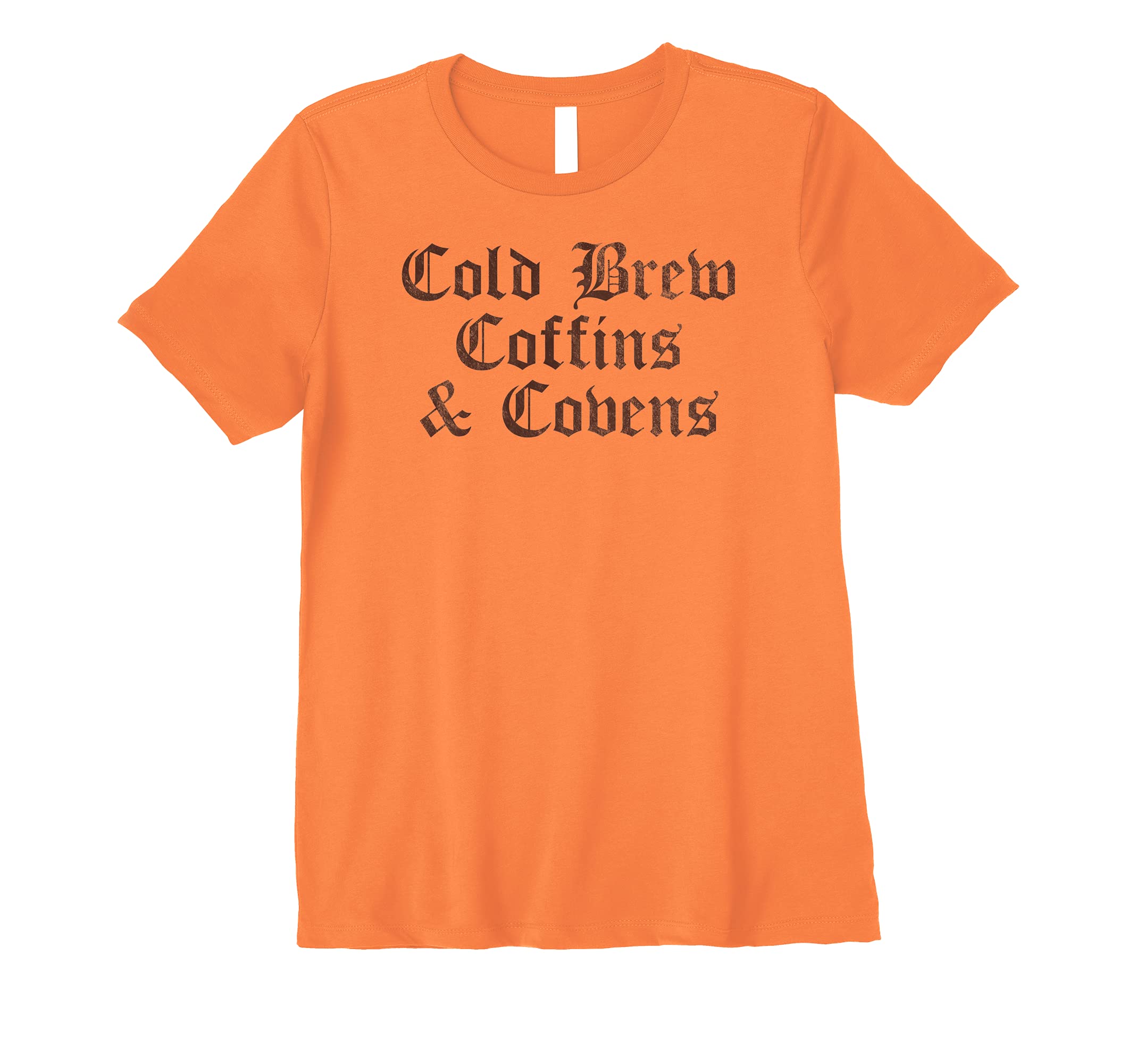 Gothic Halloween Vintage Distressed Premium T-Shirt for Women | Cold Brew Coffins & Covens Design | Perfect for Halloween Parties, Goth Fashion & Casual Wear