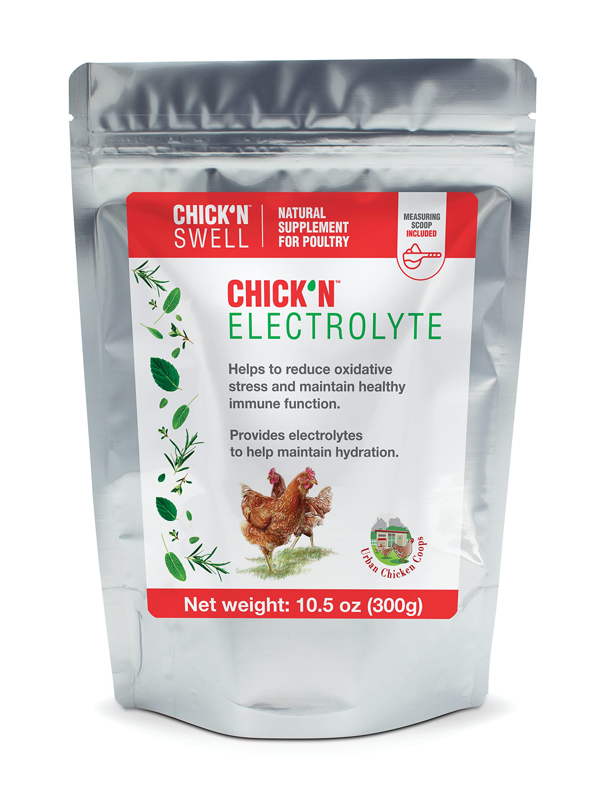 Chick'n Swell Poultry Electrolytes with Vitamins - 10.5oz (300g) Powder for 80 Gallons - Prevent Heat Stress & Dehydration in Chickens, Ducks & Turkeys - Essential Hydration Supplement for Backyard Flocks & Poultry Farms - Perfect for Hot Weather, Transport & Recovery
