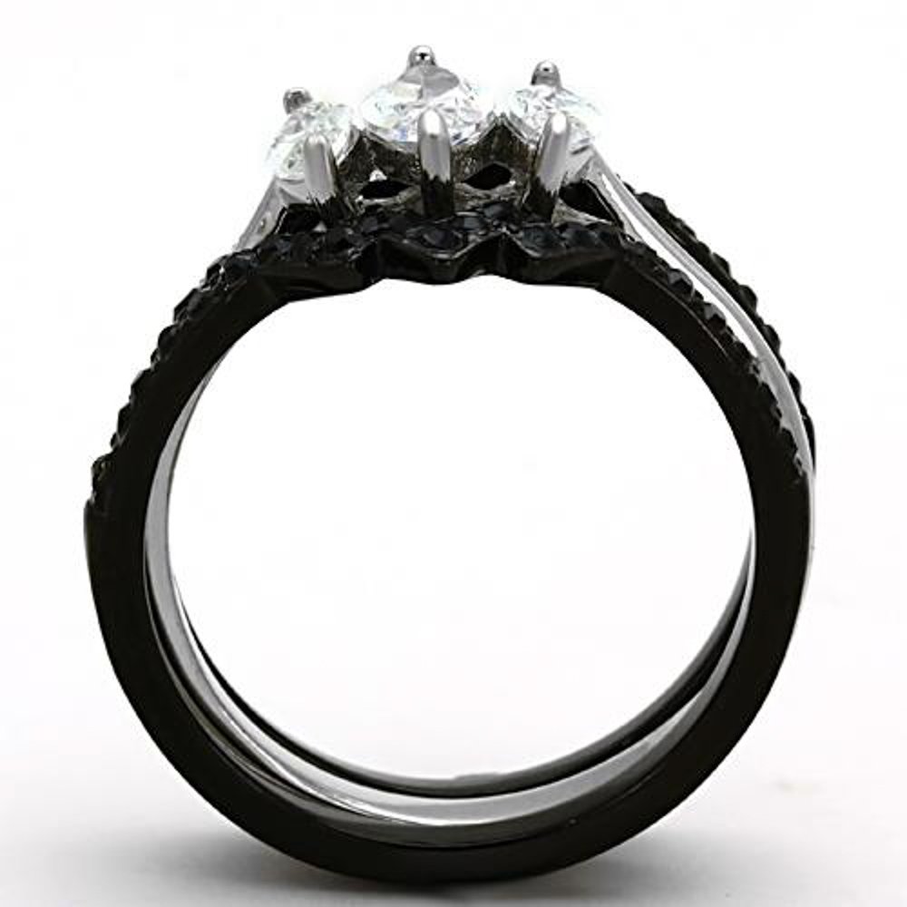 Black Stainless Steel Wedding Ring Set - 2.25ct Marquise CZ for Women Size 5-11 | Elegant Bridal Jewelry