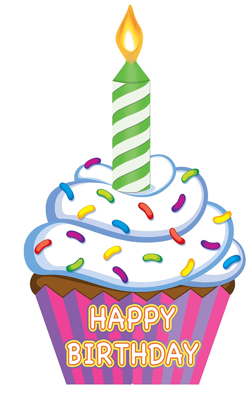 Beistle Jumbo Plastic Happy Birthday Cupcake Yard Sign with Metal Stakes - Outdoor Party Decorations for Birthday Celebrations & Backyard Events