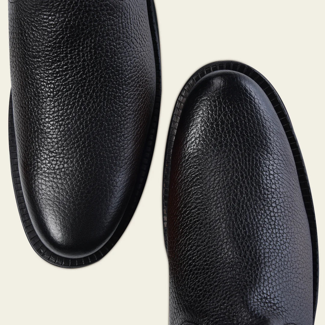 4D22RS Men's Black Leather Casual Ankle Boots with Zipper - Stylish & Comfortable for Everyday Wear, Outdoor Walking & Date Nights