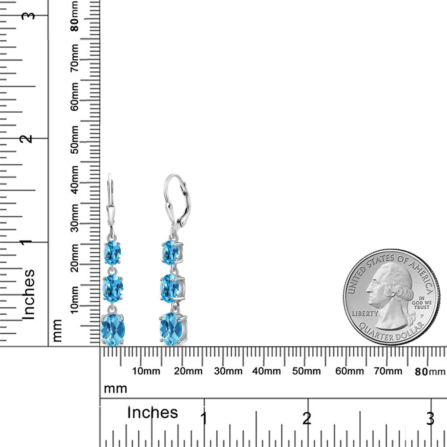 Gem Stone King 3-Stone Leverback Drop Dangle Earrings for Women | 925 Sterling Silver Birthstone Jewelry | Oval 8x6mm, 7x5mm & 6x4mm Gemstones | Elegant Gift for Mom, Wife, Her | Perfect for Weddings, Anniversaries & Special Occasions
