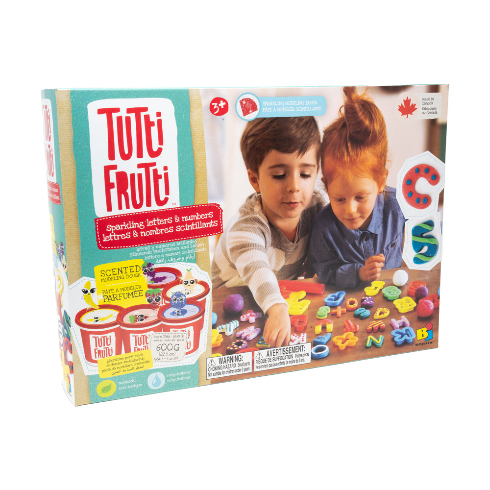 Bojeux Tutti Frutti Sparkling Letters & Numbers Modeling Dough Set - Non-Toxic Playdough Kit for Kids Early Learning & Creative Play - Perfect for Alphabet Practice, Sensory Play & Birthday Gifts