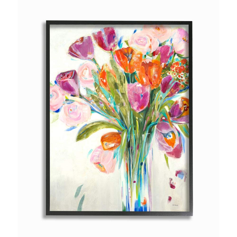 Stupell Industries Rose and Tulip Bouquet Canvas Wall Art - Spring Floral Home Decor for Living Room, Bedroom & Office