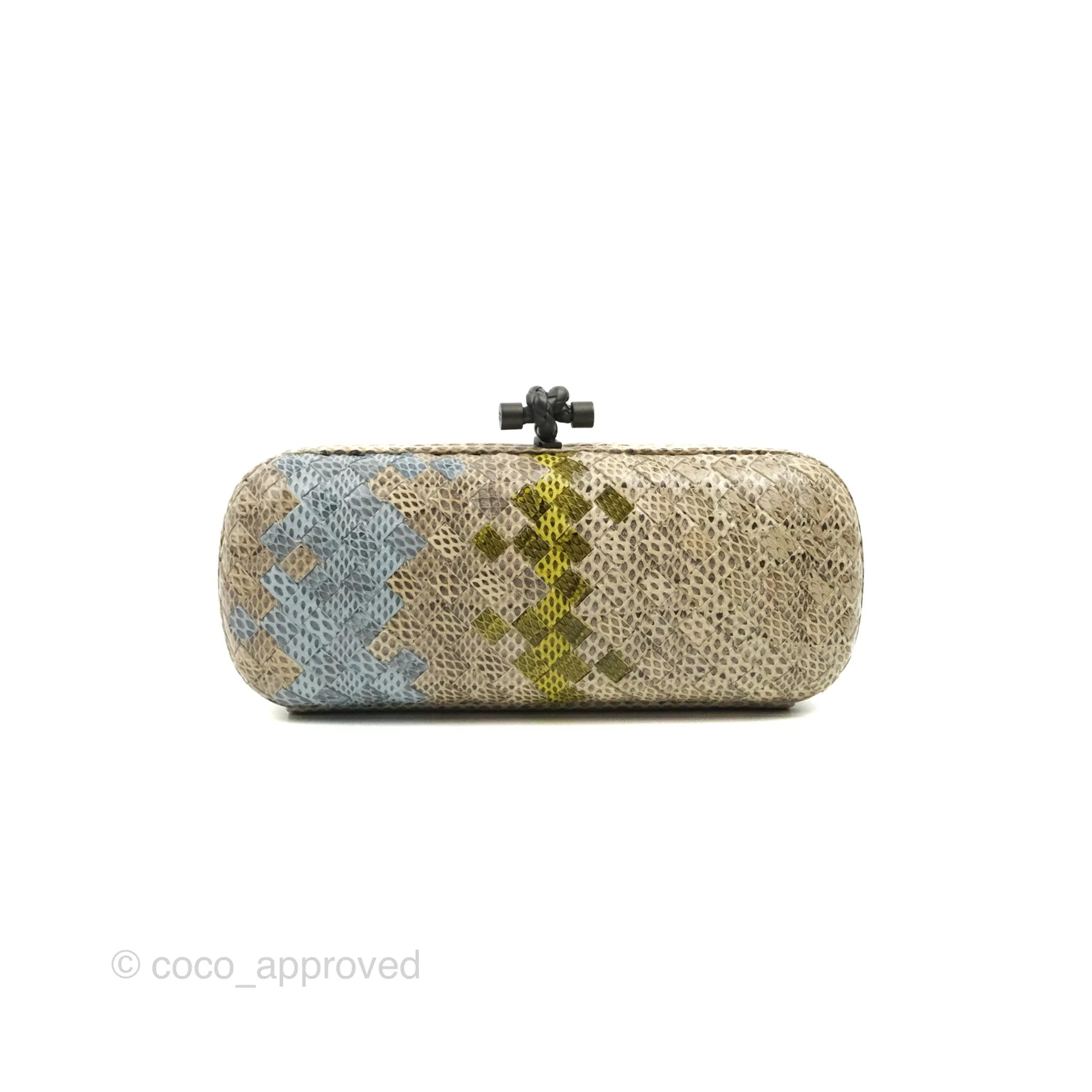 Bottega Veneta Ayers Intreccio Stretch Knot Clutch Python Leather Handbag - Luxury Designer Clutch for Evening Parties & Special Occasions