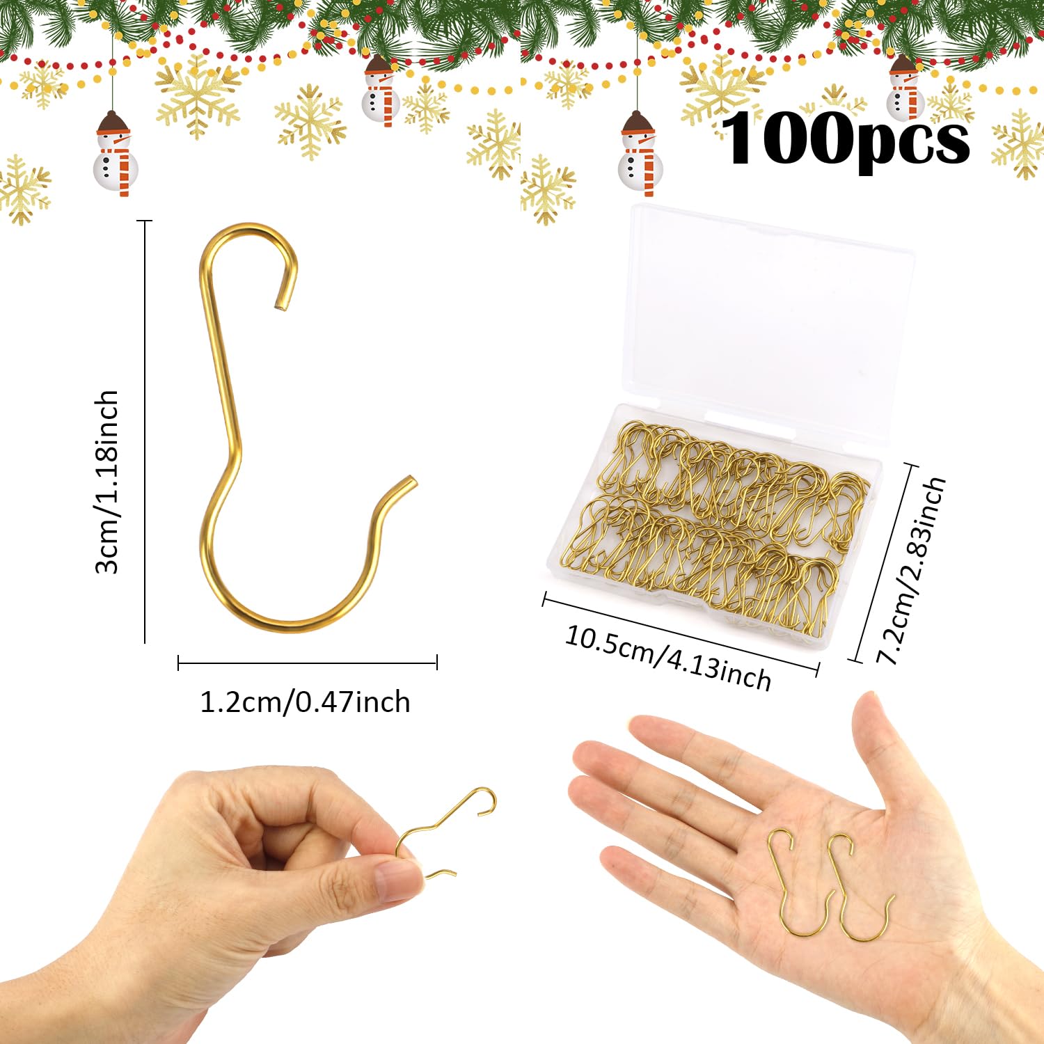 100 Pack Gold Ornament Hooks - Durable Christmas Tree Hangers for Holiday Decorations (Perfect for Hanging Ornaments, Lights & Garland on Xmas Trees)
