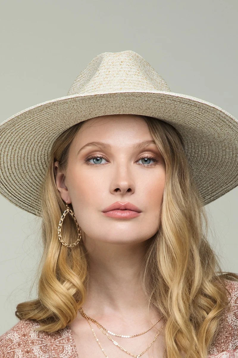 UBH040 Sun Fedora Hat for Women - Ivory Summer Wide Brim Straw Hat - Beach, Garden, Outdoor Activities