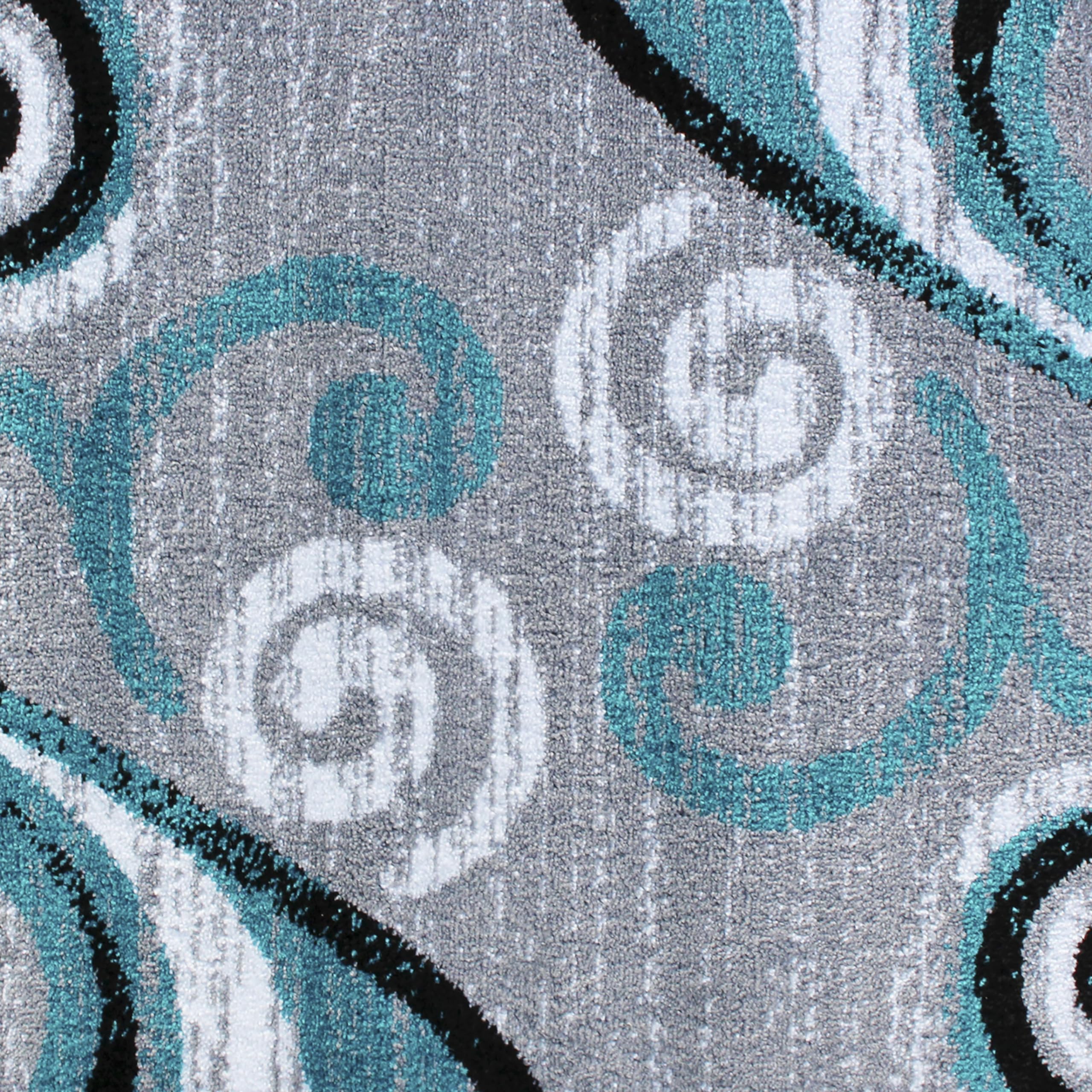 Emma & Oliver Olefin Accent Rug - Turquoise Scraped Swirl Pattern 2x11 - Plush Pile, Jute Backing - Stain & Moisture Resistant - Easy Maintenance - Perfect for Living Room, Bedroom, or Office Decor