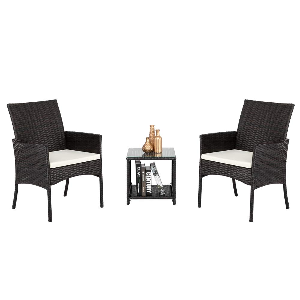 Premium 3-Piece Outdoor Rattan Wicker Patio Set with Coffee Table - Weather-Resistant Conversation Furniture for Porch, Garden, Backyard & Bistro - Perfect for Relaxing, Entertaining & Outdoor Dining