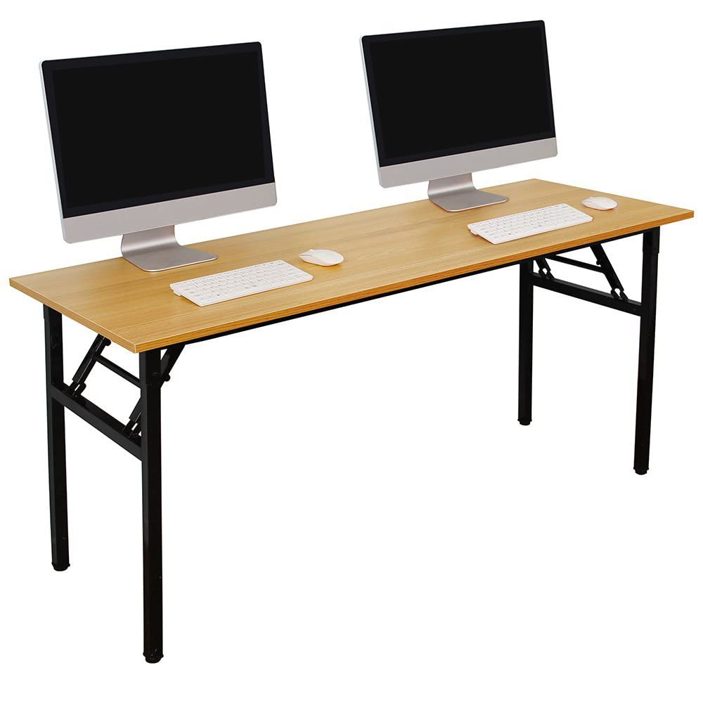 Folding Computer Desk for Home Office, 63In Teak/Black - Perfect for Adults & Teens