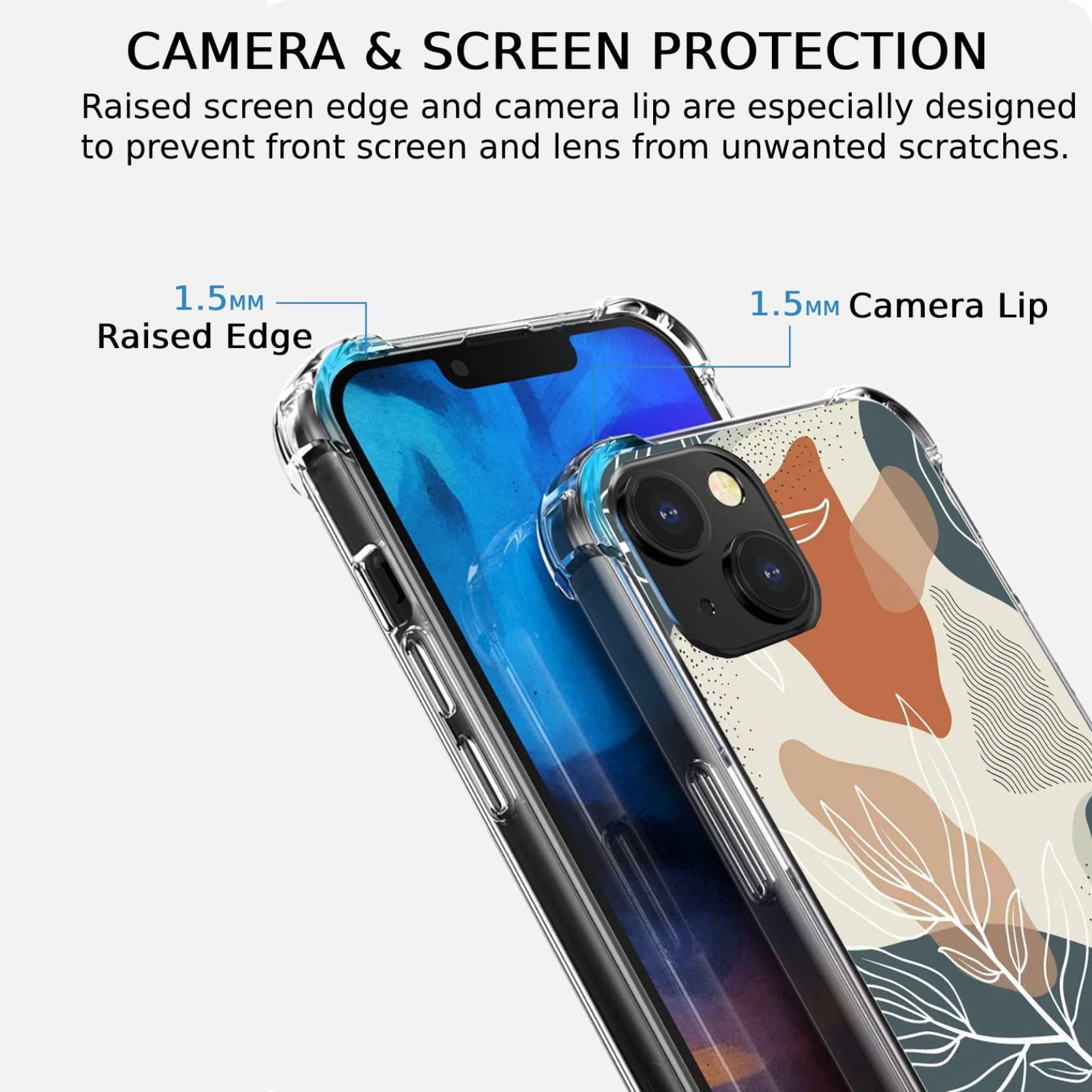 Floral Abstract Modern Art iPhone 13 Case - Boho Minimalist Botanical Phone Cover for Women & Men, Trendy Cool TPU Bumper Case - Perfect for Everyday Use, Office & Travel Protection