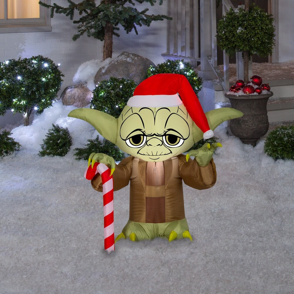 3' Airblown® Yoda with Santa Hat - Star Wars Christmas Inflatable Decoration for Outdoor Yard, Holiday Party & Festive Home Decor