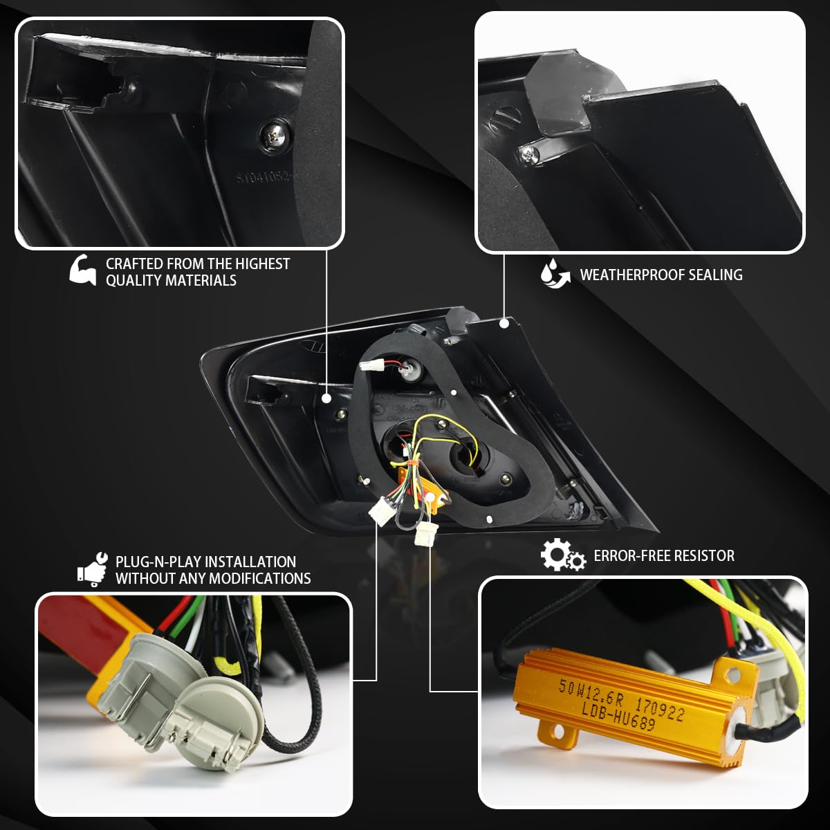 AUTOZENSATION JDM LED Glossy Black Smoke Tail Lights Pair - Compatible with 2004-2010 Scion tC (Left & Right Assembly) - Upgrade Your Car's Rear Style for Night Driving & Enhanced Visibility