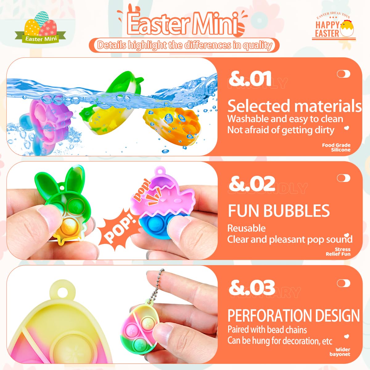 24-Piece Easter Pop Purse Fidget Toy Pack with Keychains - Stress Relief Sensory Toys for Kids & Adults - Perfect for Party Favors, Goodie Bags, Easter Basket Stuffers, Classroom Rewards and Anxiety Relief