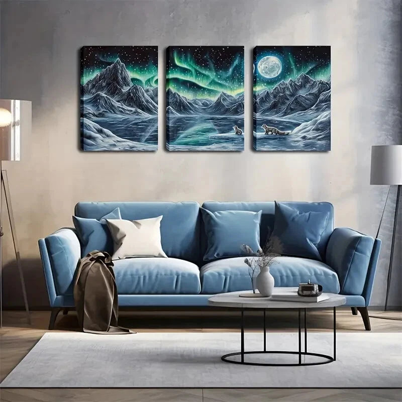 3-Piece Northern Lights Aurora Borealis Wall Art Set - Framed Canvas Prints 50x70cm (20x28in) - High Quality Australian Made Home Decor - Perfect for Living Room, Bedroom & Office Decor