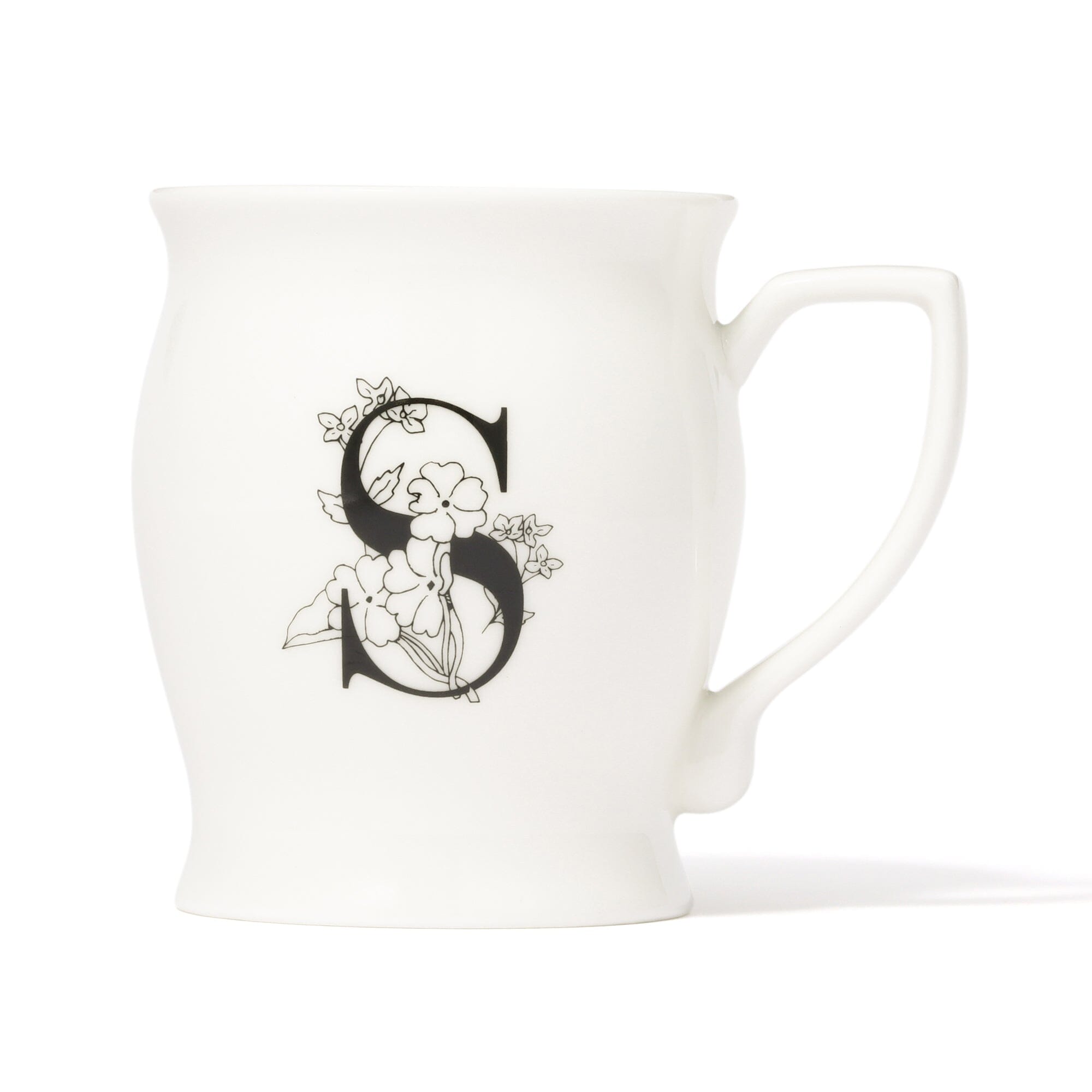 Initial Mug Flower S - Personalized Ceramic Coffee Cup with Floral Design - Perfect for Gifts, Home Decor, and Office Use