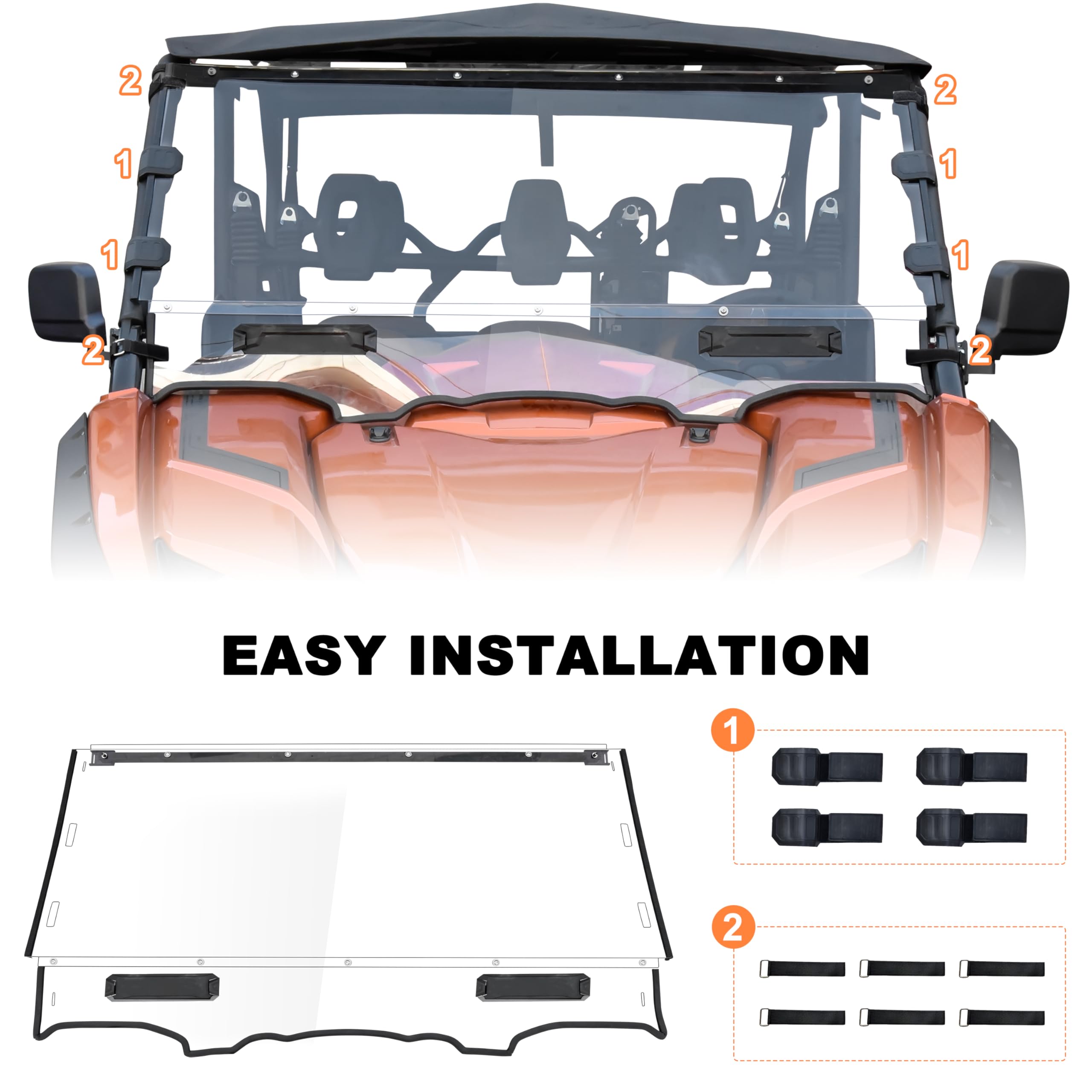 SAUTVS Clear Durable Hard Coat Poly Vented Full Windshield for Yamaha Viking VI (2014-2025) - Dustproof ATV Accessories for Off-Road Adventures & Trail Riding