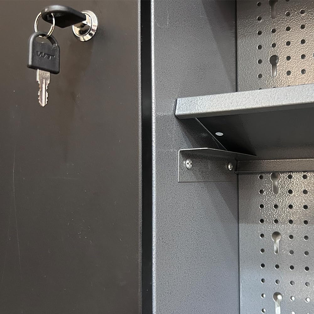 JZD Heavy Duty Metal Wall Mount Tool Storage Cabinet - Lockable Garage Organizer with Black & Grey Finish - Perfect for Garage, Workshop & Home Tool Organization