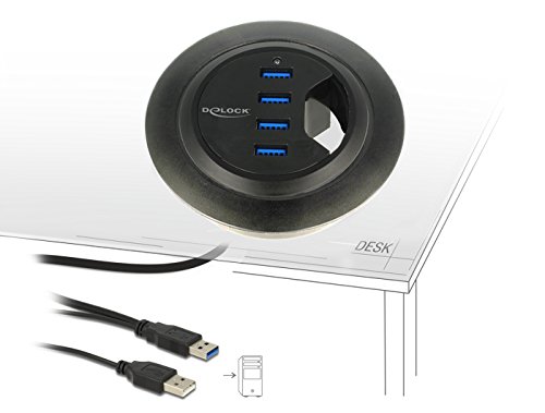Delock 4-Port USB 3.0 Hub with Desktop Mount - High-Speed Data Transfer for PC, Laptop, Gaming Setup & Home Office