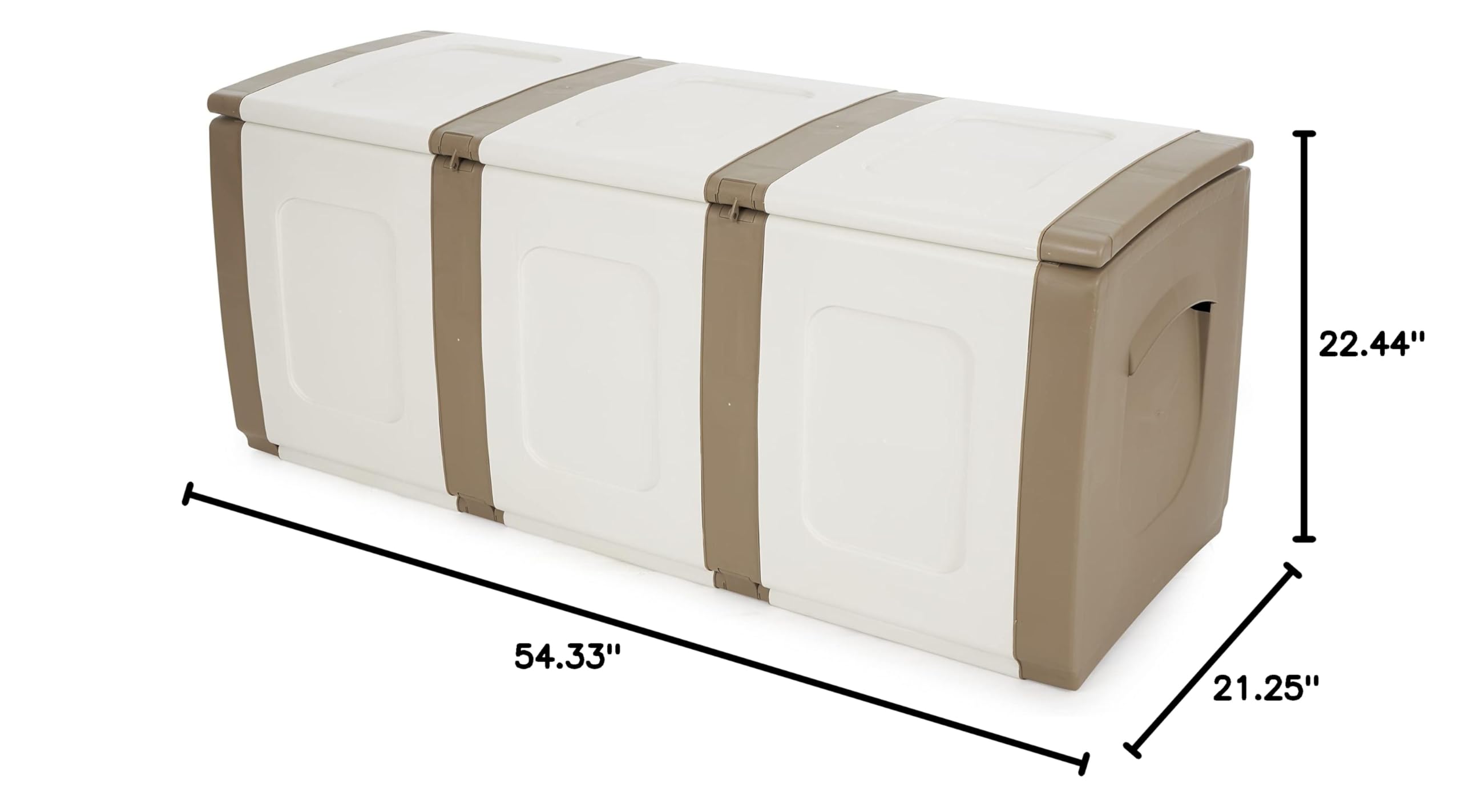 Homeplast 79 Gallon Bold Indoor/Outdoor Plastic Storage Trunk - Waterproof Resin Deck Box for Pillows, Patio Cushions, Firewood - Beige/White - Perfect for Garage, Basement, Backyard & Poolside Storage