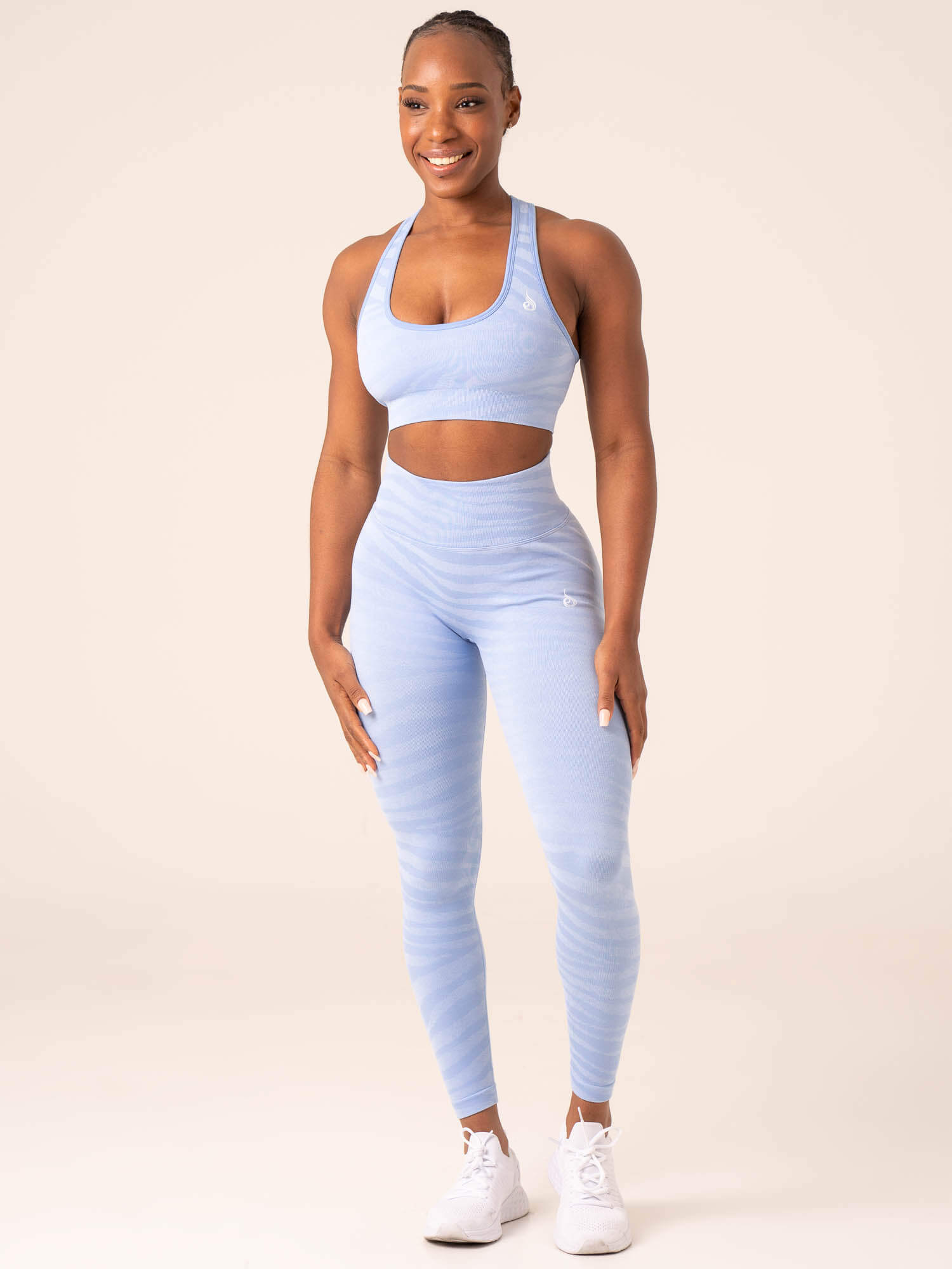 Zebra Print Seamless Sports Bra for Women - Sky Blue Workout Top for Yoga, Running & Gym
