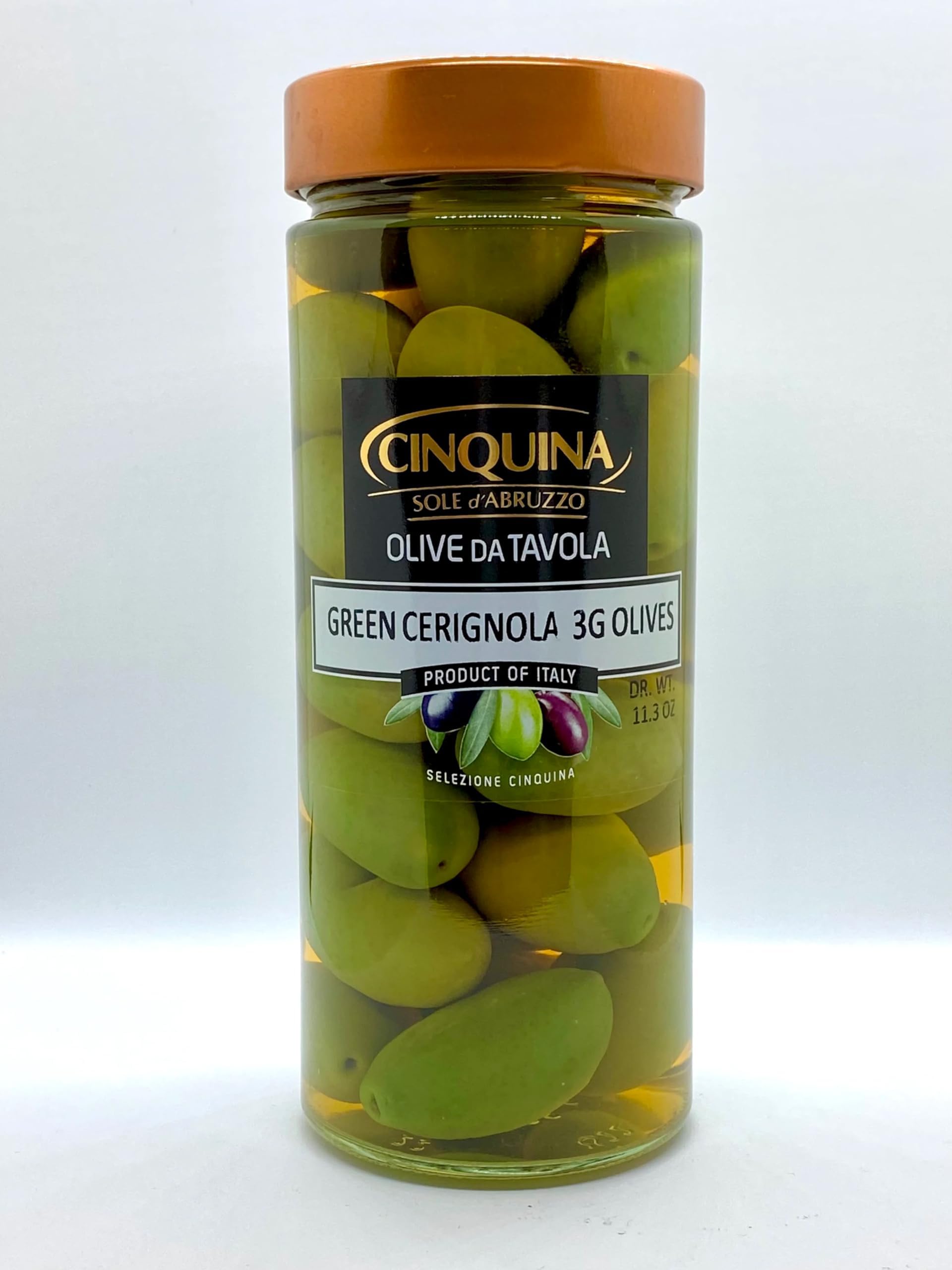 Premium Cinquina Green Cerignola Olives 3G - Authentic Italian Gourmet Olives for Charcuterie Boards, Salads & Cocktail Garnishes