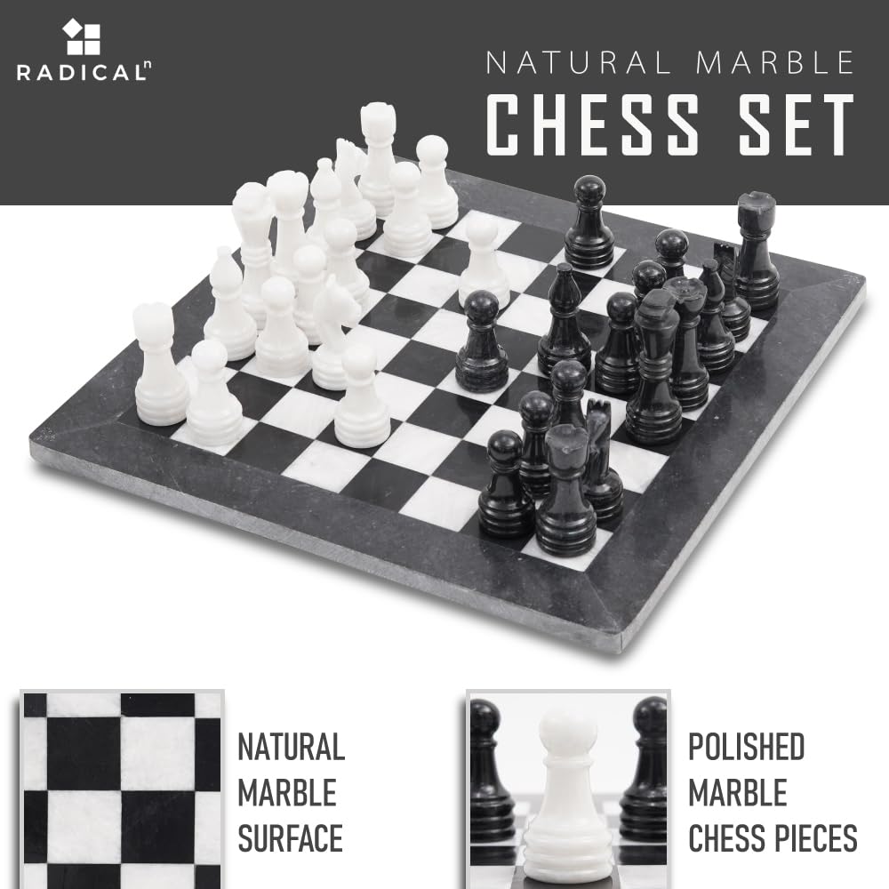 Premium Handmade Marble Chess Set - 15 Inch Black & White Chess Board with 32 Pieces - Classic Strategy Game for Adults - Perfect for Home Decor, Office, Gifts & Tournament Play